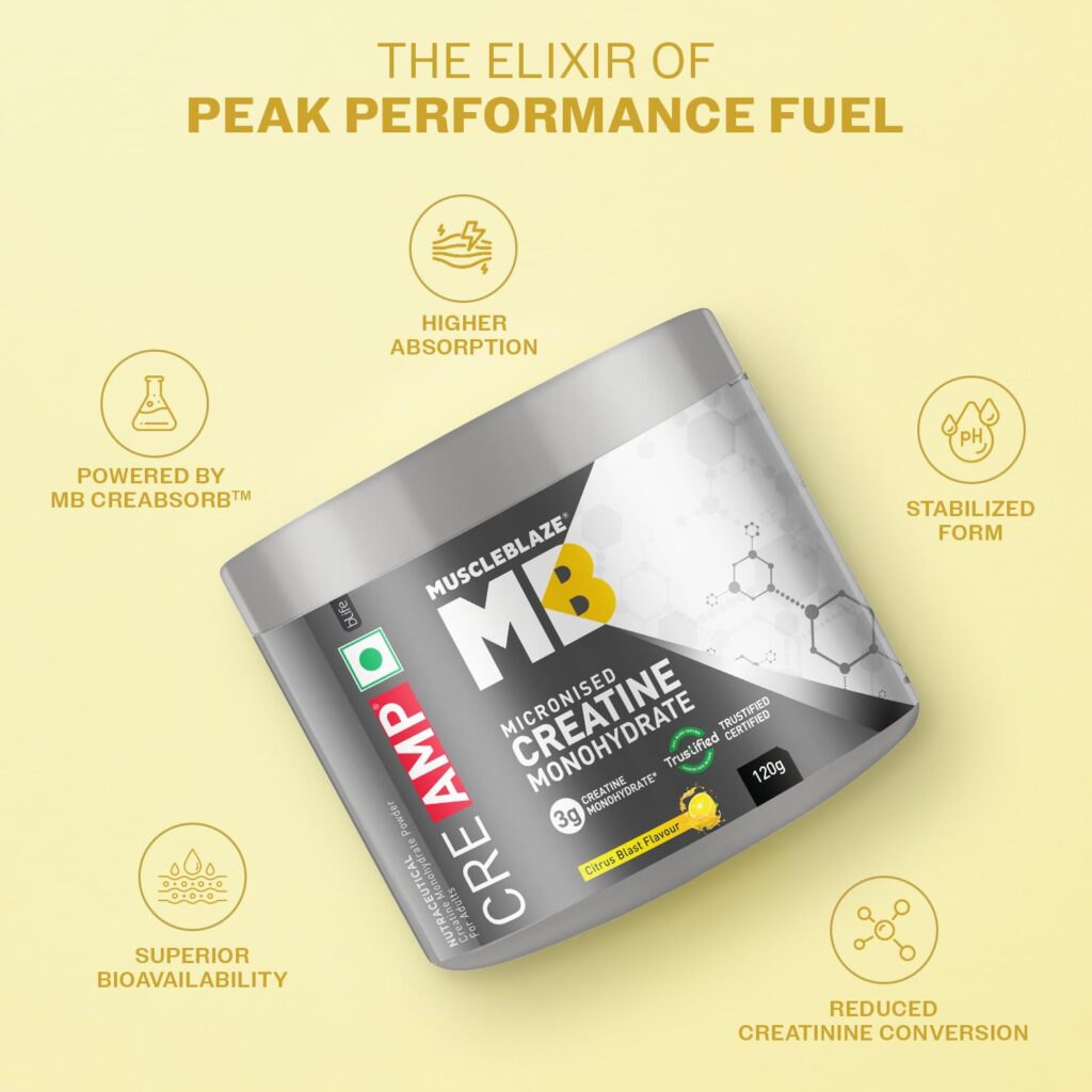 MuscleBlaze Micronised Creatine Monohydrate CreAMP Powder, Citrus Blast