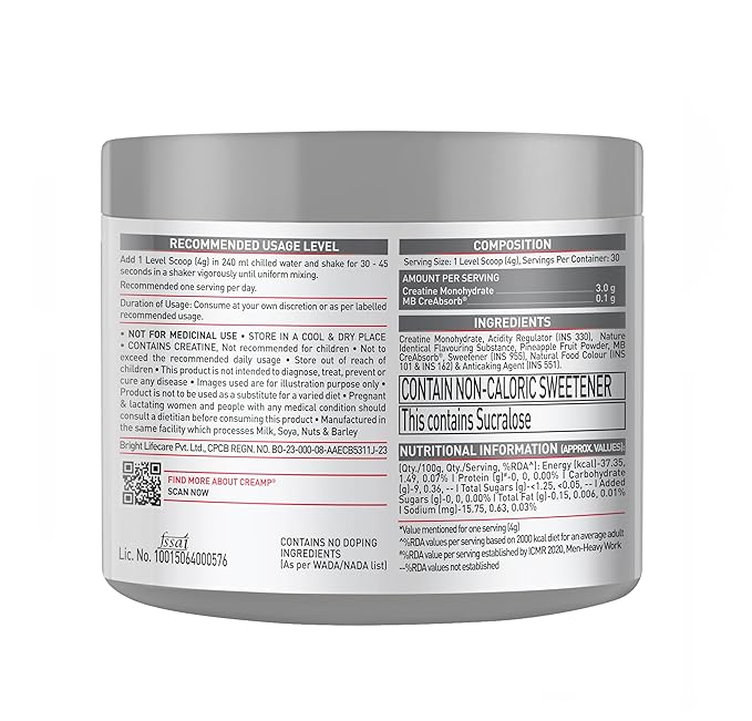 MuscleBlaze Micronised Creatine Monohydrate CreAMP Powder, Citrus Blast